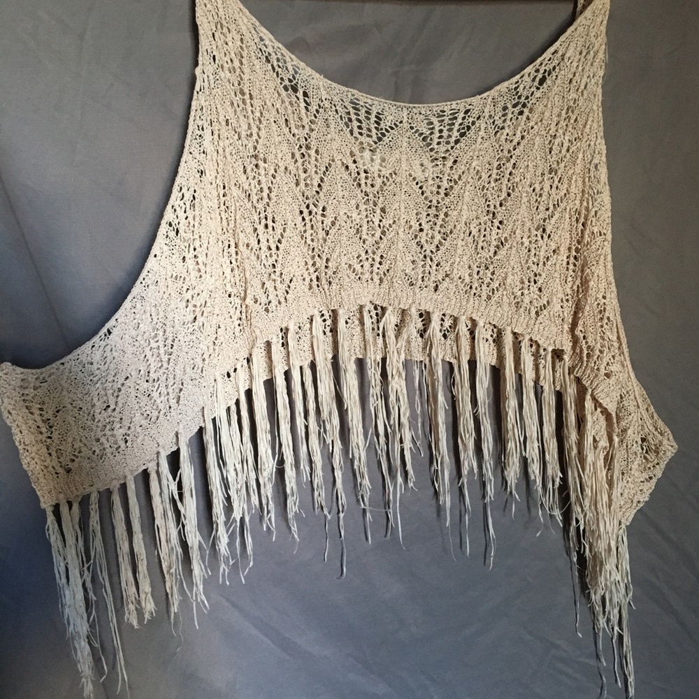 Crocheted-Fringe Crop Top